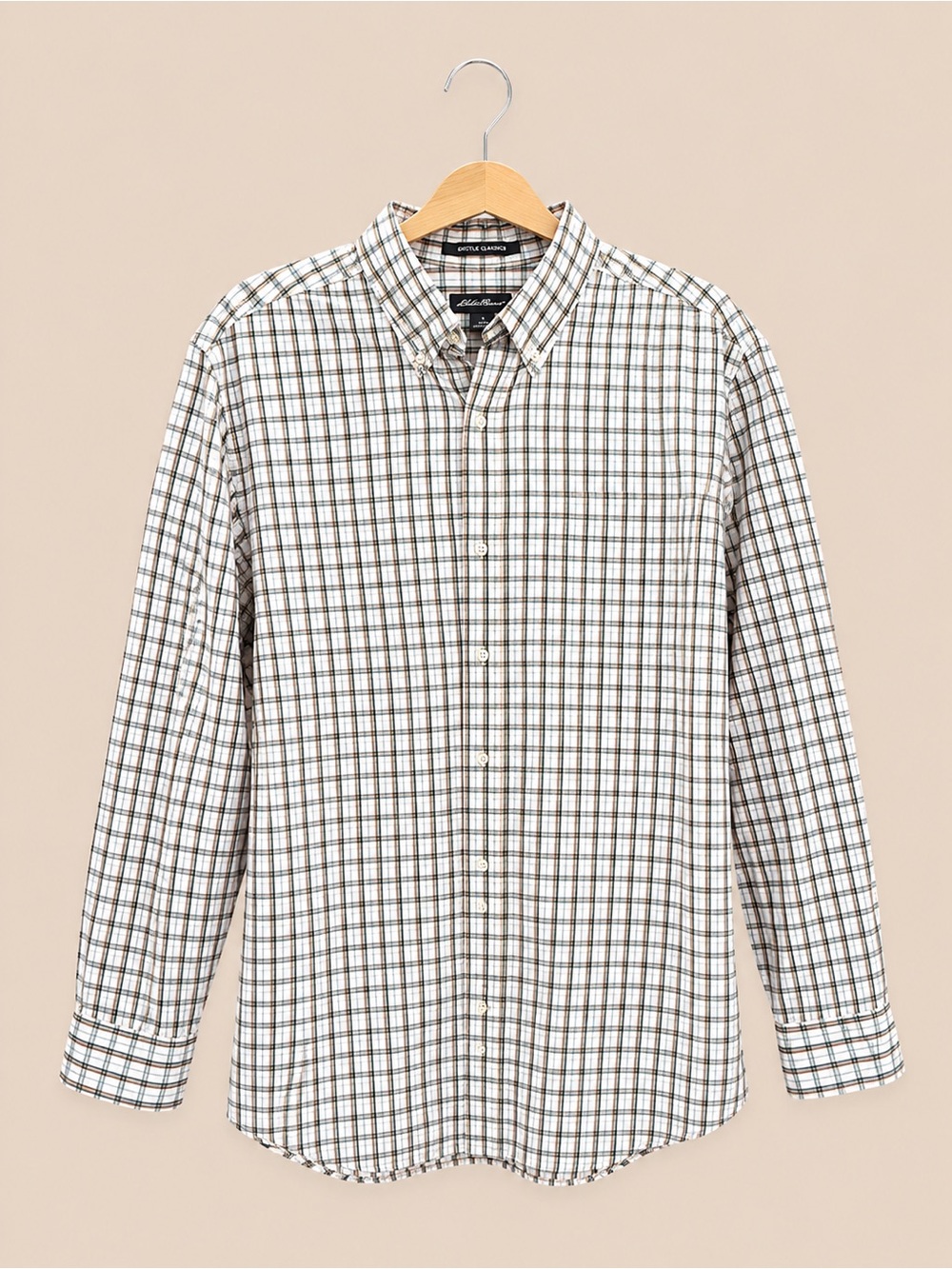 Eddie Bauer Men's White & Brown Plaid Button-Down Shirt